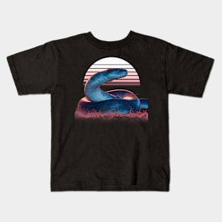 Blue anaconda in retro sunset Kids T-Shirt